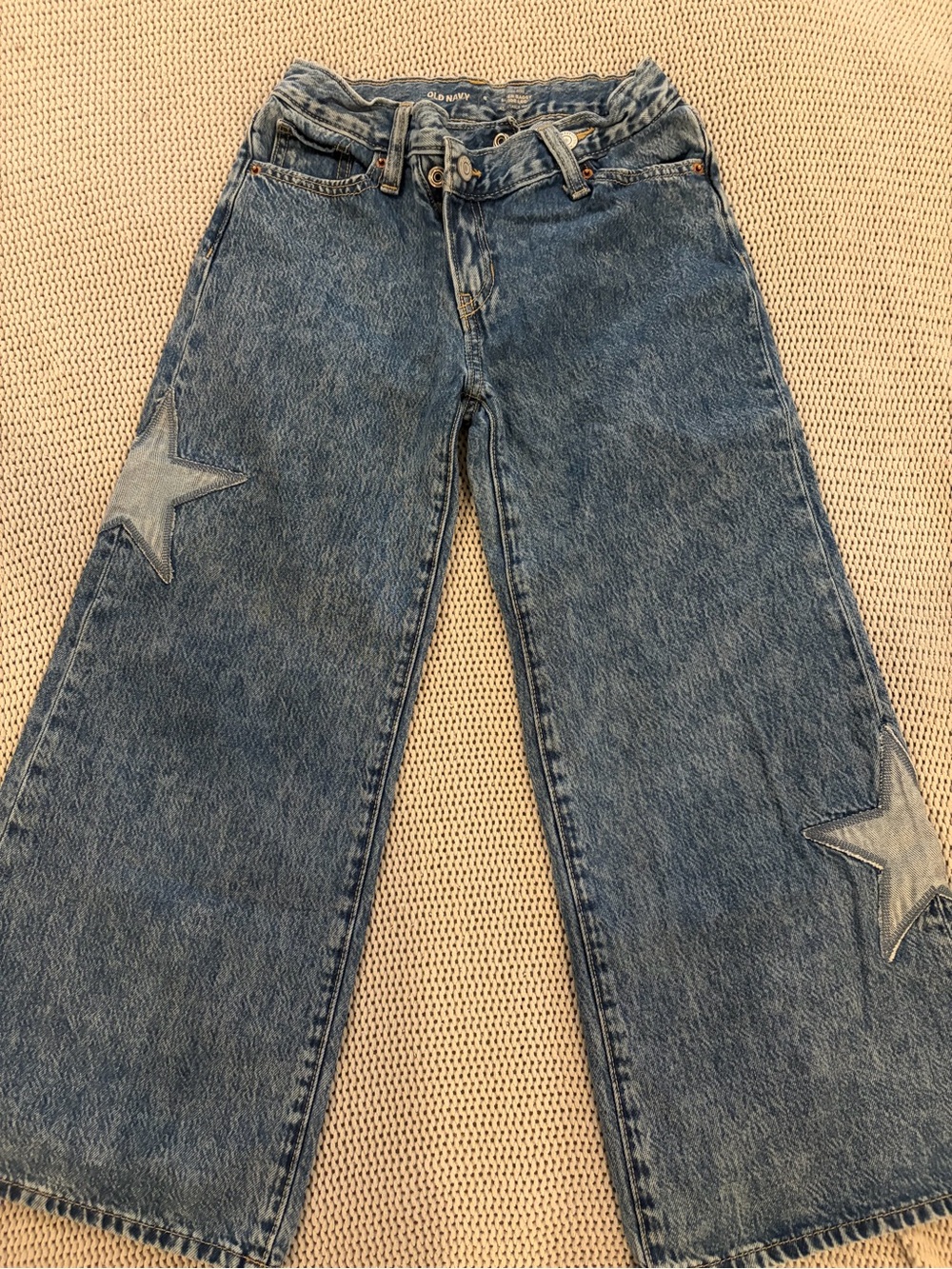 Girl's Blue Star Patch Wide-Leg Jeans